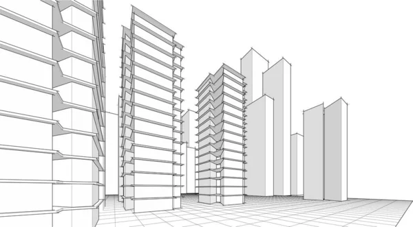 Moderne Wolkenkratzer Architektonische Skizze Vektorillustration — Stockvektor