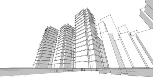 現代の高層ビル建築のスケッチ3Dベクトル図 — ストックベクタ