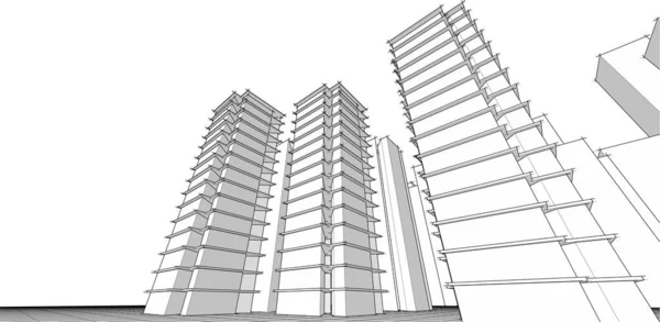 Modern Felhőkarcolók Építészeti Vázlat Vektor Illusztráció — Stock Vector
