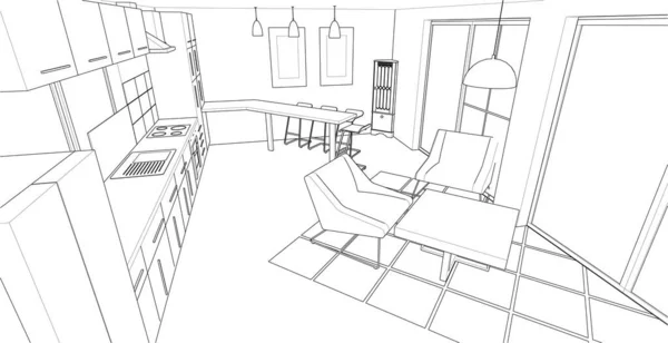 Studio Appartement Intérieur Illustration — Image vectorielle