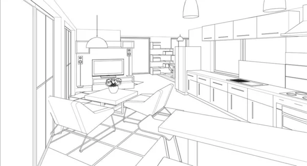 Studio Appartement Intérieur Illustration — Image vectorielle