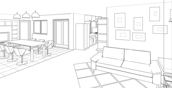 Studio Apartment Interieur Illustration — Stockvektor