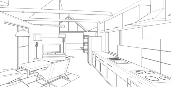 Ilustrasi Interior Apartemen Studio - Stok Vektor