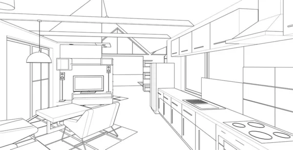 Apartamento Estudio Interior Ilustración — Vector de stock