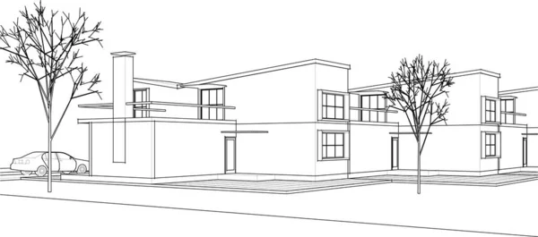 Townhouse Desenho Arquitetônico Ilustração —  Vetores de Stock