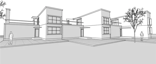 Townhouse Architectonische Schets Illustratie — Stockvector