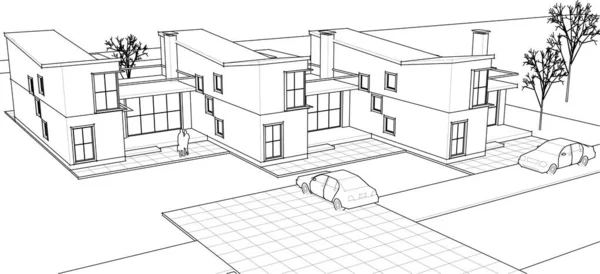 别墅建筑草图3D图解 — 图库矢量图片