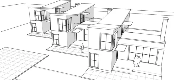 别墅建筑草图3D图解 — 图库矢量图片