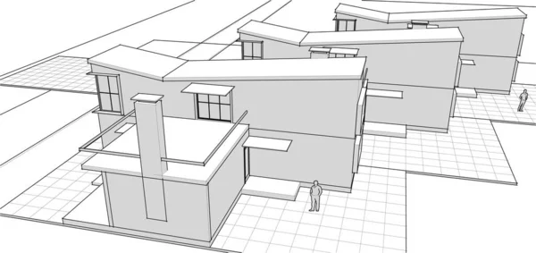 Stadthaus Architektonische Skizze Illustration — Stockvektor