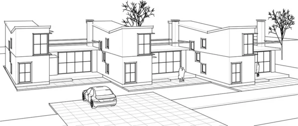 Maison Ville Croquis Architectural Illustration Vectorielle — Image vectorielle