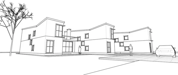 Townhouse Arkitektonisk Skiss Vektor Illustration — Stock vektor
