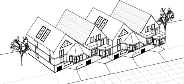 Townhouse Arquitetônico Esboço Vetor Ilustração — Vetor de Stock