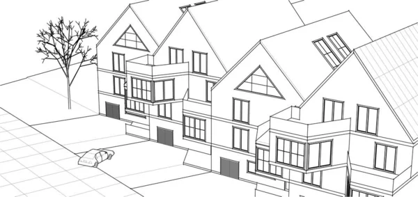 Kasaba mimarisi çizimi 3d vektör illüstrasyonu