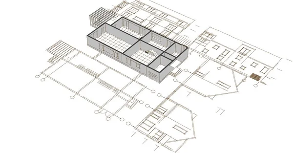 Casa Arquitetura Tradicional Renderização — Fotografia de Stock