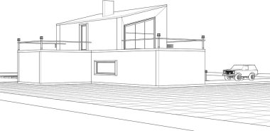 Modern iç tasarımın çizimi, 3d illüstrasyon