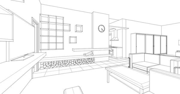 Visualisasi Interior Ilustrasi Komputer Dan Arsitektur - Stok Vektor