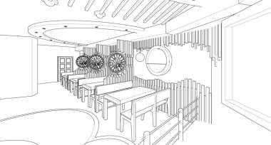 modern kafe çizimi 3d illüstrasyon