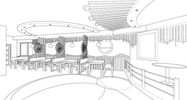 modern kafe çizimi 3d illüstrasyon