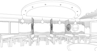 modern kafe çizimi 3d illüstrasyon