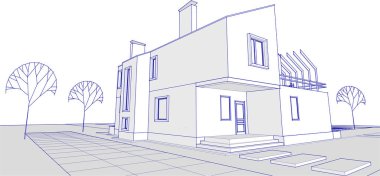 Kasaba mimarisi çizimi 3d vektör illüstrasyonu