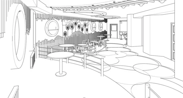 Modern Cafe Sketch Illustration — Stock Vector
