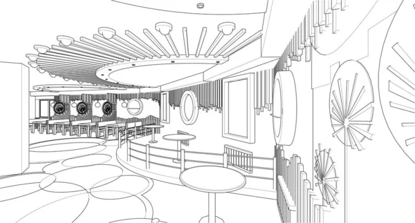 Esquisse Café Moderne Illustration — Image vectorielle