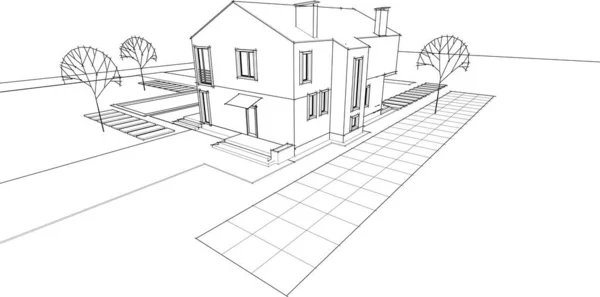 别墅建筑草图3D矢量图解 — 图库矢量图片