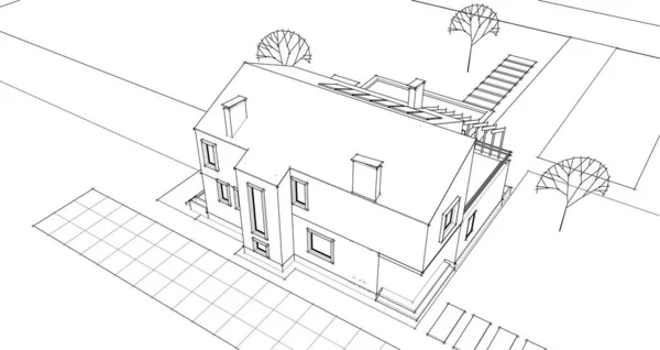 Městský Dům Architektonický Náčrt Vektorové Ilustrace — Stockový vektor