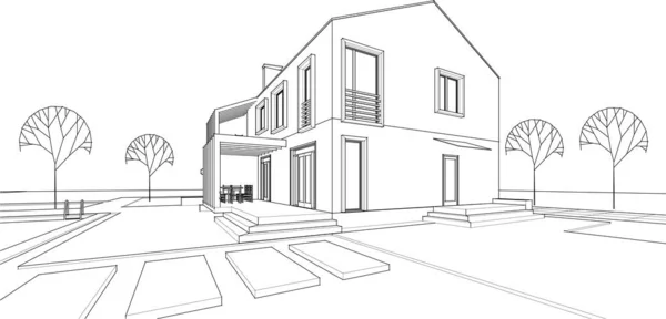 Maison Ville Croquis Architectural Illustration Vectorielle — Image vectorielle