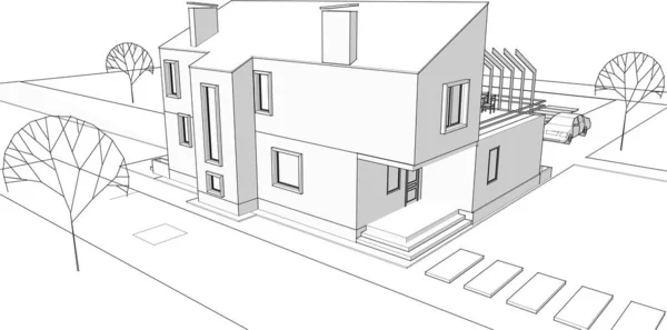 别墅建筑草图3D矢量图解 — 图库矢量图片