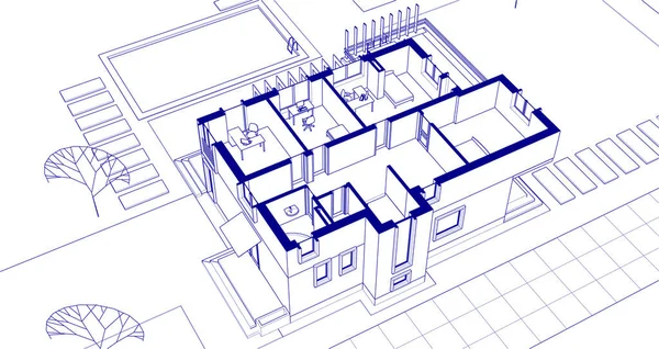 Casa Arquitectura Tradicional Renderizado — Vector de stock