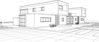 ev mimarisi çizimi 3d illüstrasyon