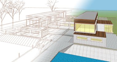 modern konut mimarisi 3D görüntüleme