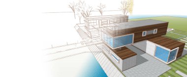 modern konut mimarisi 3D görüntüleme