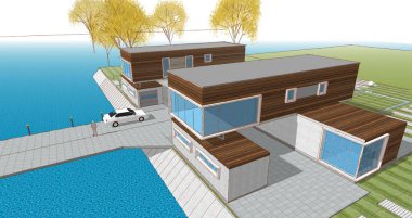 modern konut mimarisi 3D görüntüleme