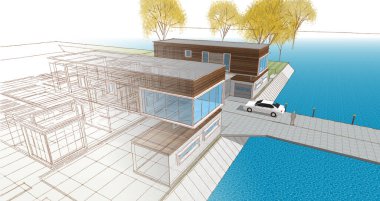 modern konut mimarisi 3D görüntüleme