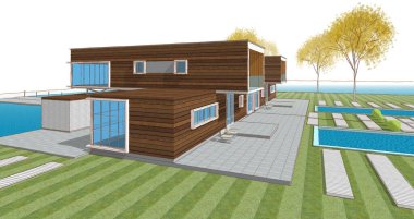 modern konut mimarisi 3D görüntüleme