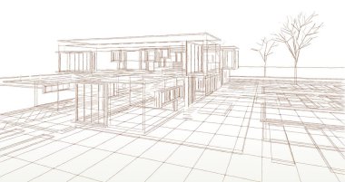 ev mimarisi çizimi 3d illüstrasyon