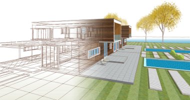 modern konut mimarisi 3D görüntüleme