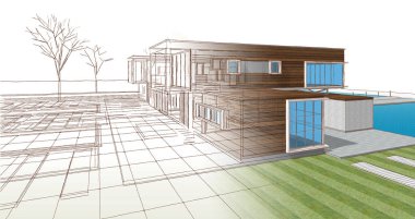 modern konut mimarisi 3D görüntüleme