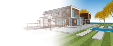 modern konut mimarisi 3D görüntüleme