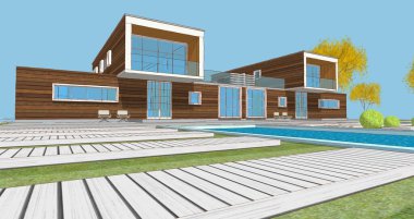 modern konut mimarisi 3D görüntüleme