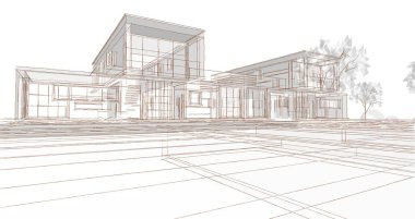 ev mimarisi çizimi 3d illüstrasyon