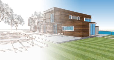 modern konut mimarisi 3D görüntüleme