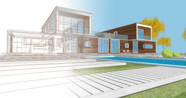 modern konut mimarisi 3D görüntüleme