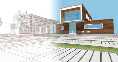 modern konut mimarisi 3D görüntüleme