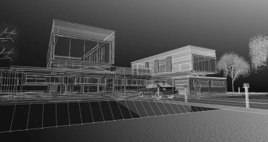ev mimarisi çizimi 3d illüstrasyon