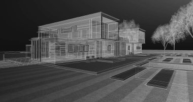 ev mimarisi çizimi 3d illüstrasyon