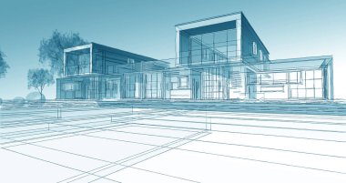 ev mimarisi çizimi 3d illüstrasyon