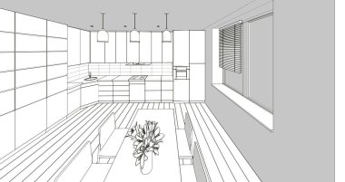 İç mutfak oturma odası 3D görüntü